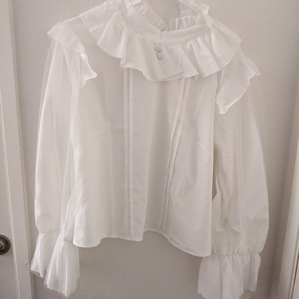 White Lolita Ruffle Collar Blouse XL
